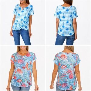 Lot of 2 NWT Casey Key & Onque Casual XL PXL Tropical Palm Tree Coral Top Bundle